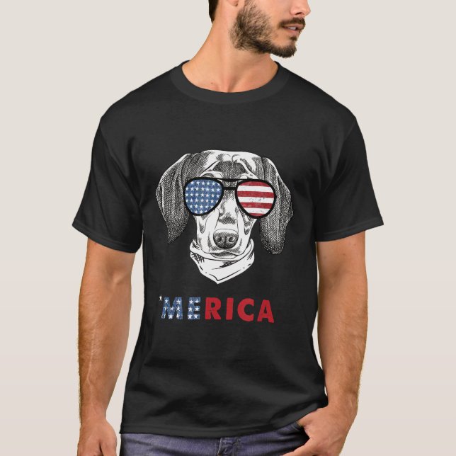Camiseta Bandera Americana Merica Glass Patriotic Dachshund (Anverso)