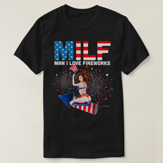 Camiseta Bandera Americana MILF Hombre Amo La Libertad 4 De (Diseño del anverso)