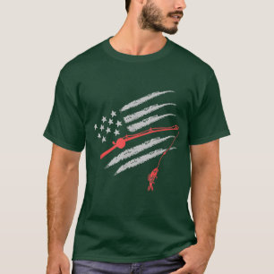 Camiseta Bandera Americana Mosca Pesca Rod Funny Vintage Fi