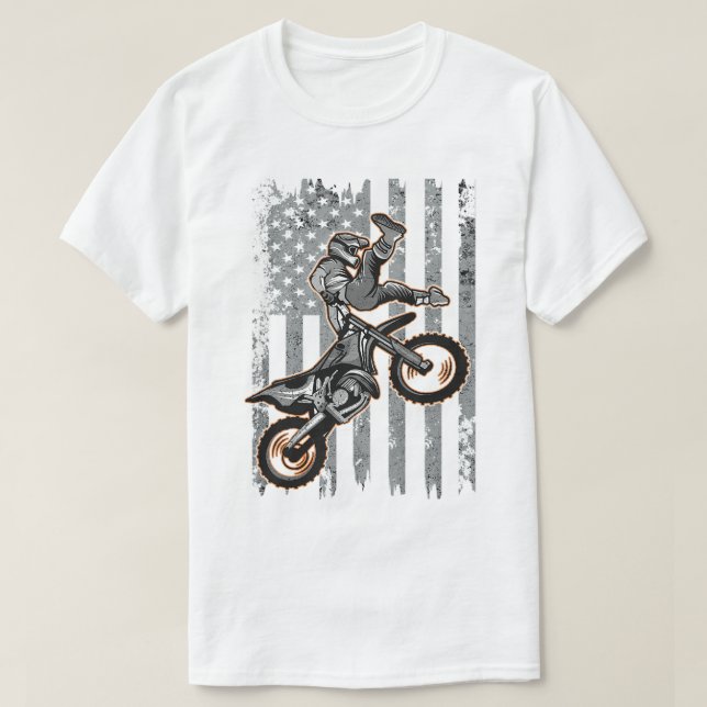 Camiseta Bandera Americana Motocross Braap Dirt Bike Off Ro (Diseño del anverso)