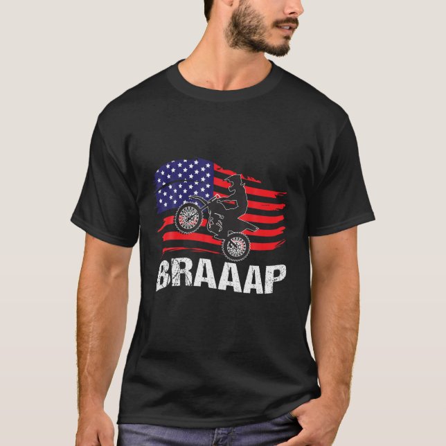 Camiseta Bandera Americana Motocross Braap Dirt Bike Off Ro (Anverso)