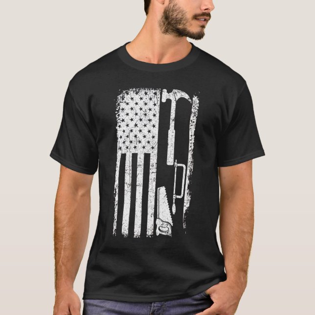 Camiseta Bandera Americana Obra de madera de regalo Carpint (Anverso)