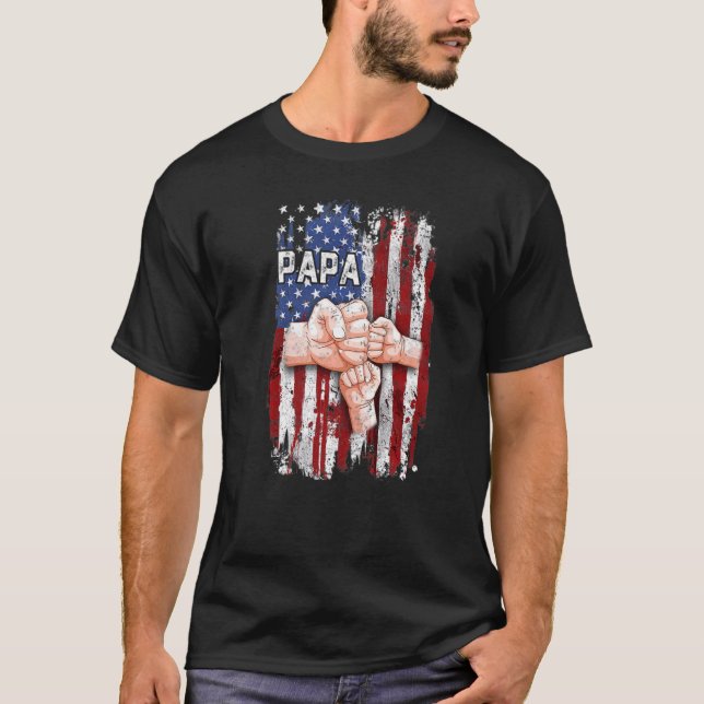 Camiseta Bandera Americana Papa 2 niños Día del Padre 4 de  (Anverso)