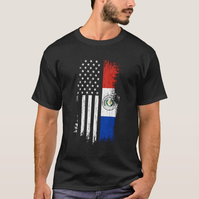 Camiseta Bandera Americana Paraguaya Orgullo Paraguay (Anverso)