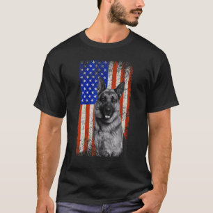 Camiseta Bandera Americana Pastor Alemán Pastor Papá Mamá P