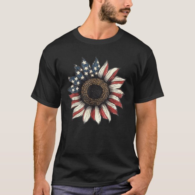 Camiseta Bandera Americana Patriótica Girasol 4 De Julio De (Anverso)