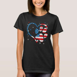 Camiseta Bandera Americana Patriótica Huella de Perro y Gat