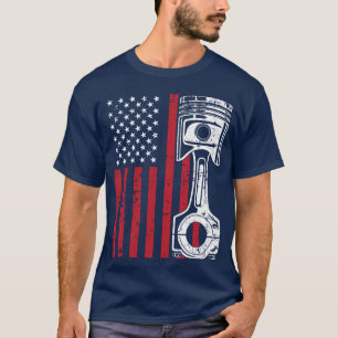 Camiseta Bandera Americana Patriótica Muscle Car a Pistón V