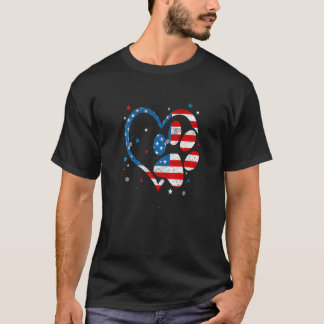 Camiseta Bandera Americana Patriótica Perro y Gato Huella d