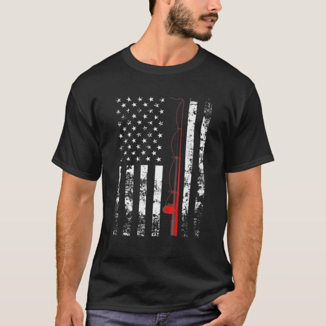 Camiseta Bandera Americana Pesca Rod EEUU Regalo Patriótico (Anverso)