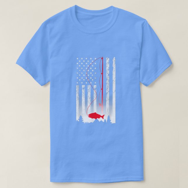 Camiseta Bandera Americana Pesca Rod Estados Unidos Amante  (Diseño del anverso)