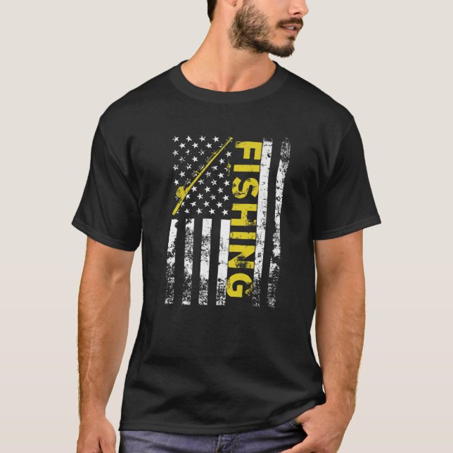 Camiseta Bandera Americana Pesca Rod Estados Unidos Patriót (Anverso)