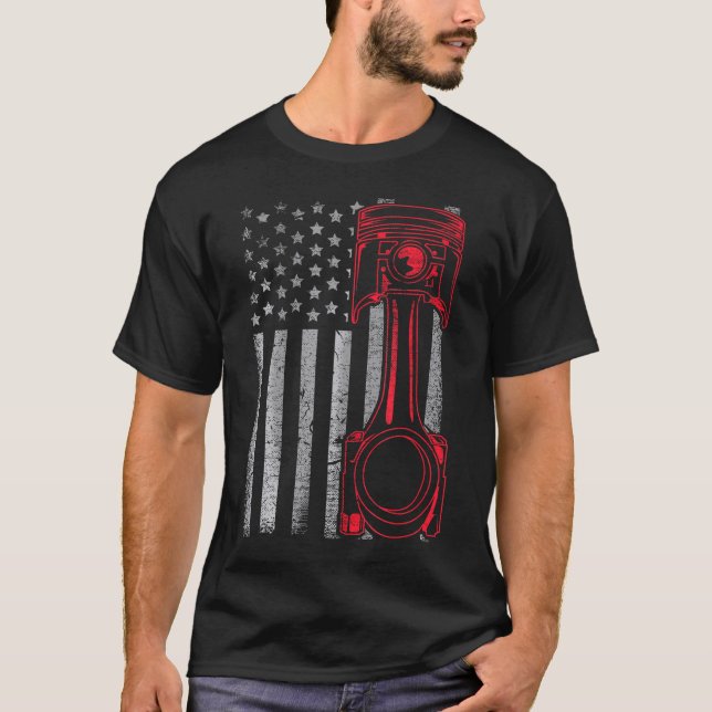 Camiseta Bandera americana Piston Funny Músculo Mecánico de (Anverso)