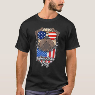 Camiseta Bandera americana Pug gafas de sol Ping Bandera Am