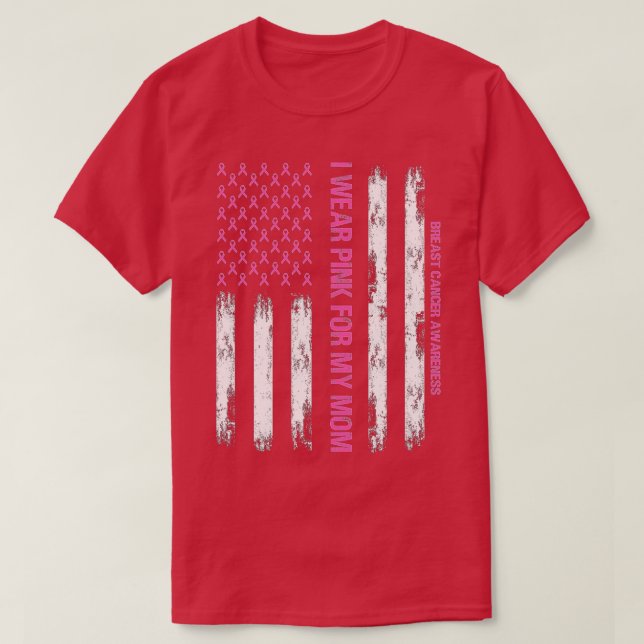 Camiseta Bandera Americana Que Uso Rosa Para El Cáncer De M (Diseño del anverso)