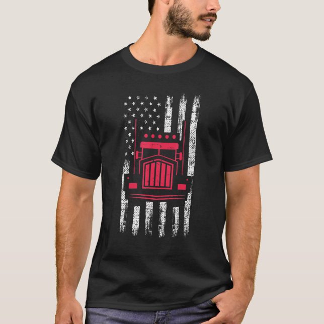 Camiseta Bandera Americana Red Truck Mechank Semi Truck Dri (Anverso)