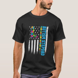 Camiseta Bandera Americana Retro Autismo Padrastro Concienc