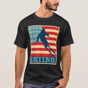Camiseta Bandera Americana Retro Esquí DownHill Ski Tee Nie