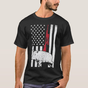 Camiseta Bandera Americana Rifle Hog Boar Caza de Caza de C