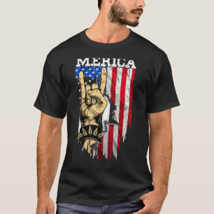 Camiseta Bandera Americana Rótulo De Rock Hand Cuarto De Ju