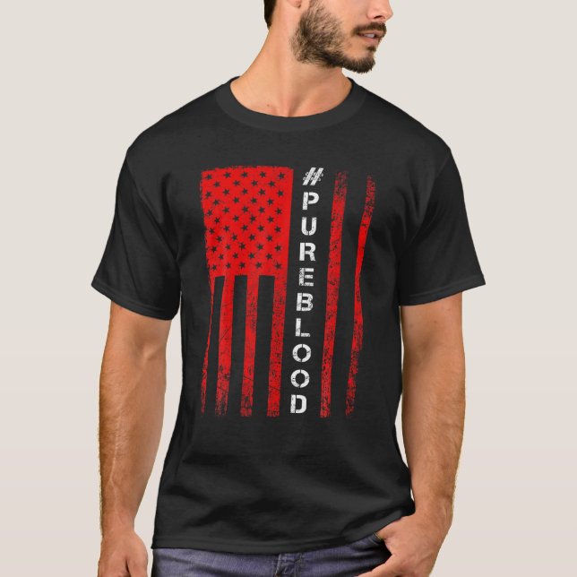 Camiseta Bandera Americana SANGRE Soy Sangre Pura No Gmo T (Anverso)