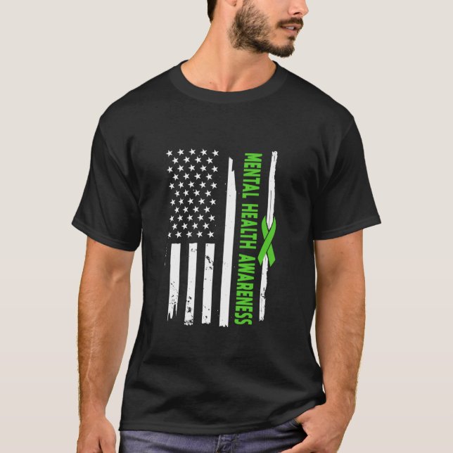 Camiseta Bandera Americana Sensibilización sobre Salud Ment (Anverso)