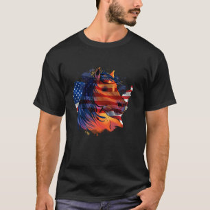 Camiseta Bandera Americana Silueta De Caballo A Caballo