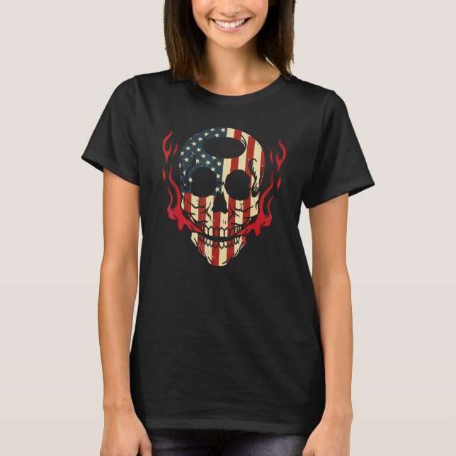 Camiseta Bandera Americana Skull 4 de julio Scary Skelton P (Anverso)