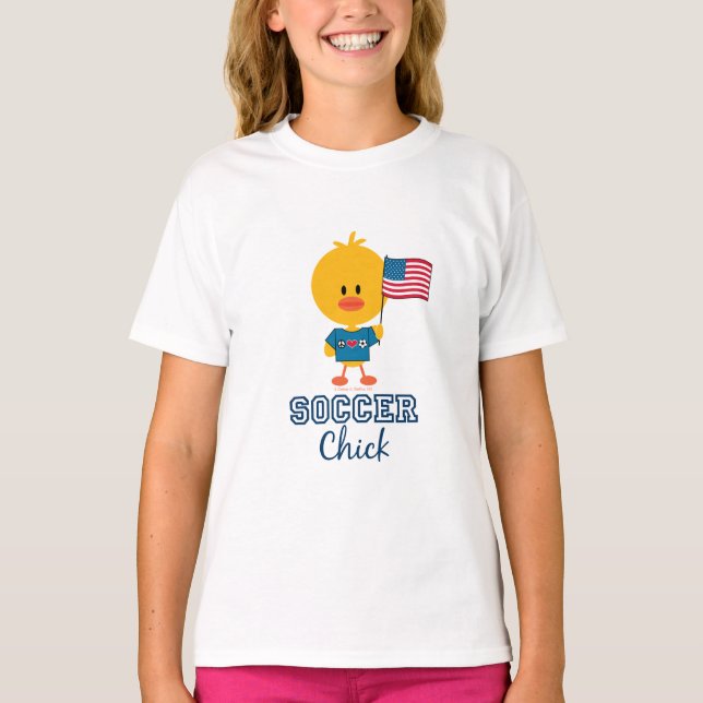 Camiseta Bandera Americana Soccer Chick Kids Ringer Tee (Anverso)