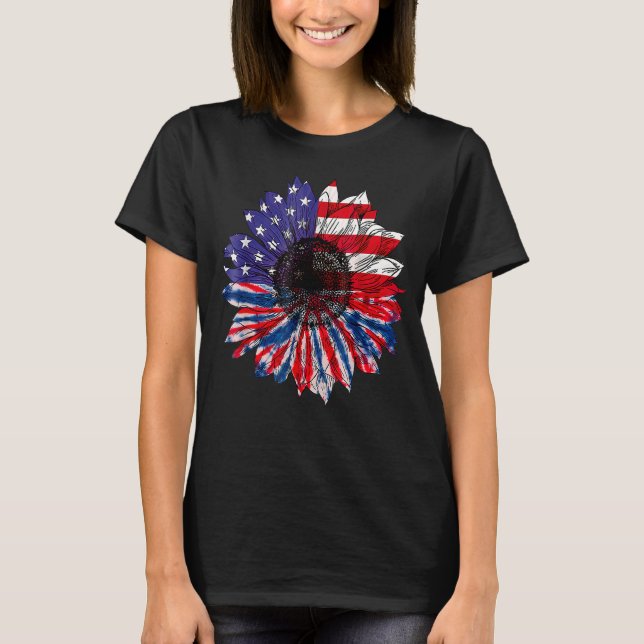 Camiseta Bandera Americana Sunflower Tie Dye 4 De Julio De  (Anverso)