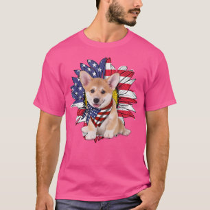 Camiseta Bandera Americana Sunflower Welsh Corgi Perros Ama