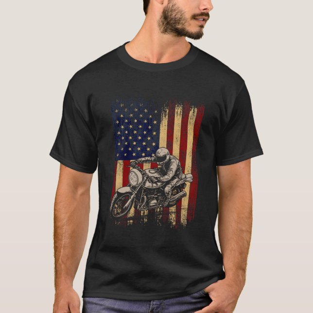 Camiseta Bandera Americana Super Bicicleta Moto Gp 4 De Jul (Anverso)
