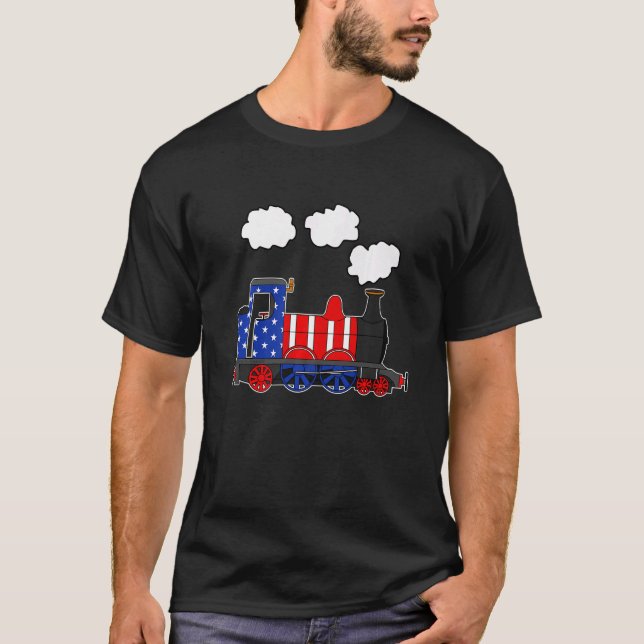 Camiseta Bandera Americana Tren de vapor 4 de julio Ferroca (Anverso)