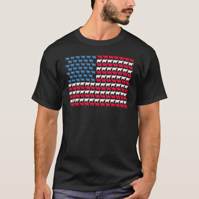 Camiseta Bandera Americana Vaca Heifer Us 4 De Julio Farm C (Anverso)