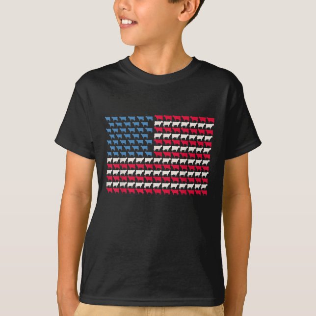 Camiseta Bandera Americana Vaca Heifer US 4 De Julio Farm C (Anverso)