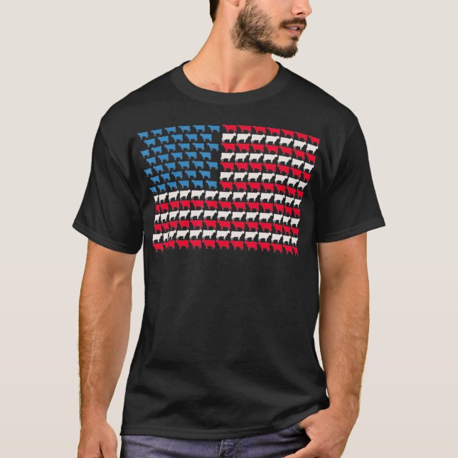 Camiseta Bandera Americana Vaca Heifer US 4 De Julio Granja (Anverso)