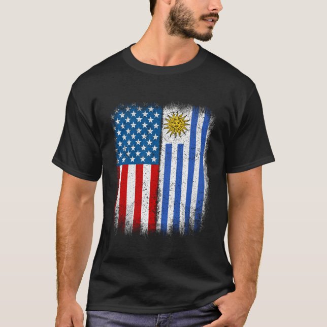 Camiseta Bandera Americana Vintage mitad Uruguaya Uruguay (Anverso)