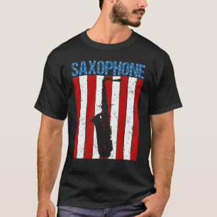 Camiseta Bandera Americana Vintage Saxofón Jazz Player Musi