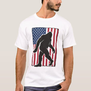 Camiseta Bandera Americana Vintage Silueta de Bigfoot Vecto