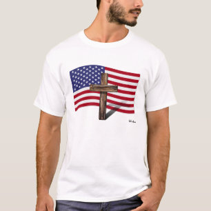 Camiseta Bandera Americana y Cruz Rústica