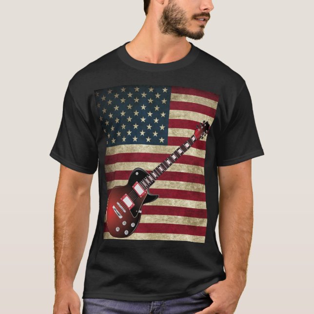 Camiseta Bandera americana y guitarra eléctrica - rojo (Anverso)
