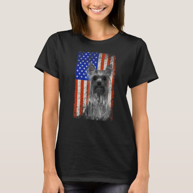 Camiseta Bandera Americana Yorkshire Terrier Dog Dad Puppy (Anverso)