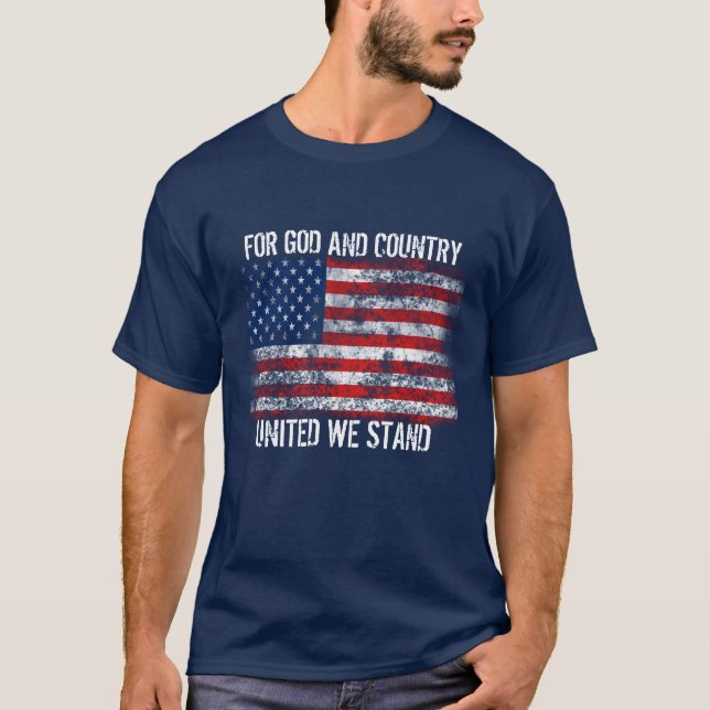 Camiseta Bandera angustiada patriótica por Dios y el país (Anverso)