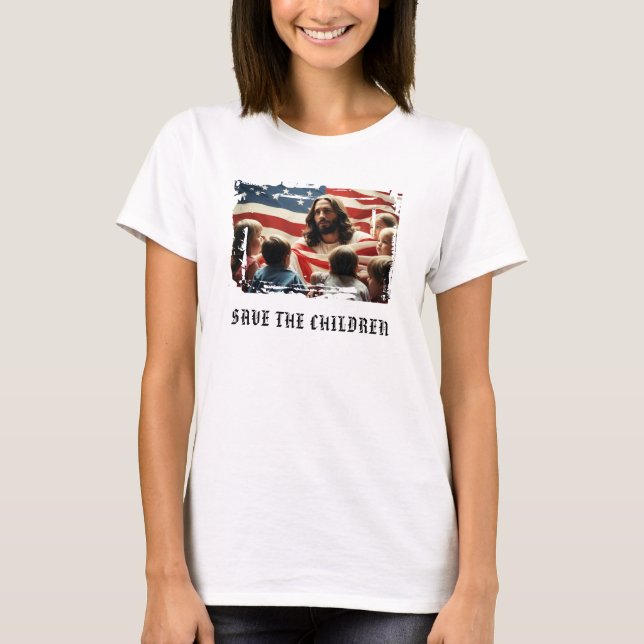 Camiseta *~* Bandera AP27 Niños patriotas cristianos Jesús (Anverso)