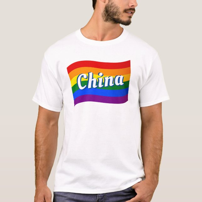 Camiseta Bandera arcoiris China Orgullo gay chino LGBTQ (Anverso)