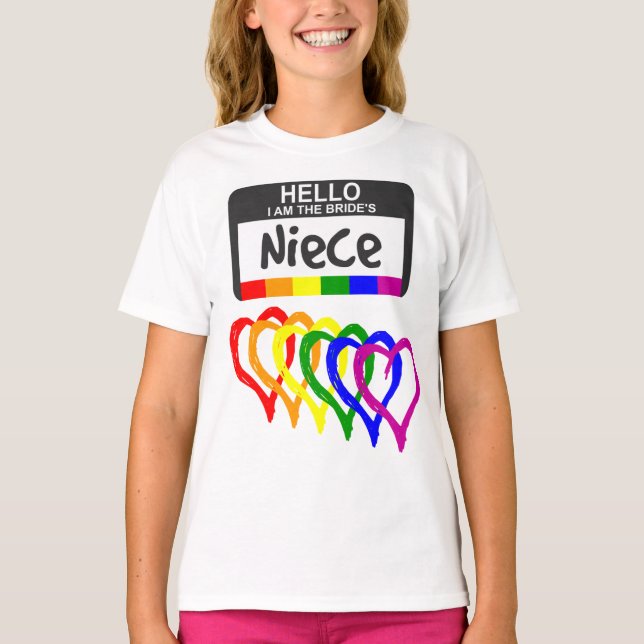 Camiseta Bandera arcoiris Corazón de novia Nombre de sobrin (Anverso)