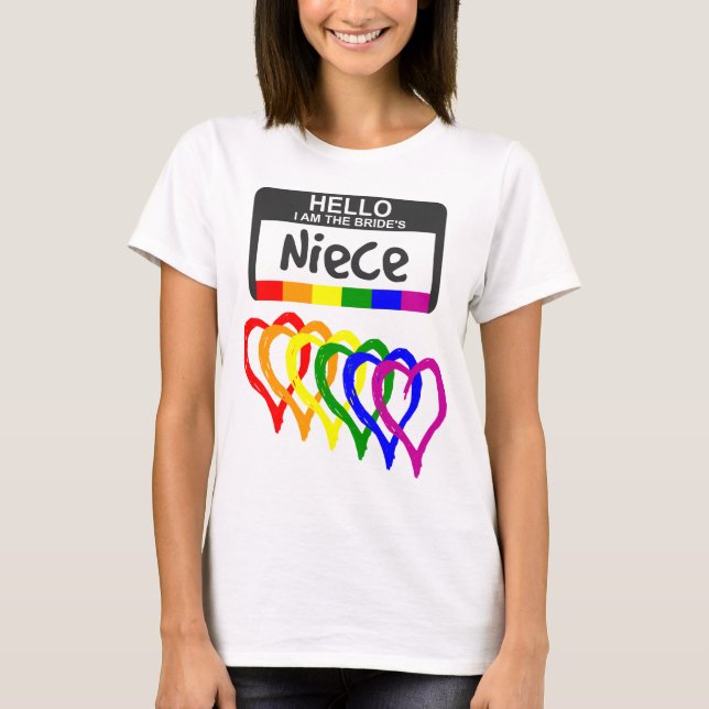 Camiseta Bandera arcoiris Corazón de novia Nombre de sobrin (Anverso)