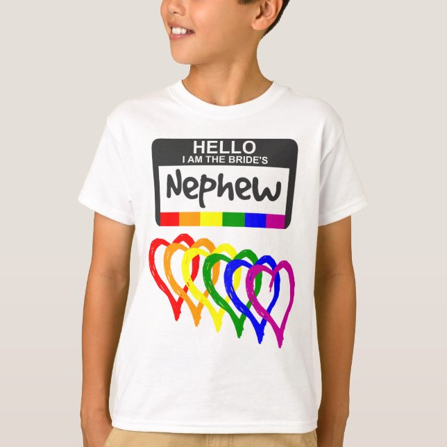 Camiseta Bandera arcoiris Corazón de novia Sobrino Insignia (Anverso)
