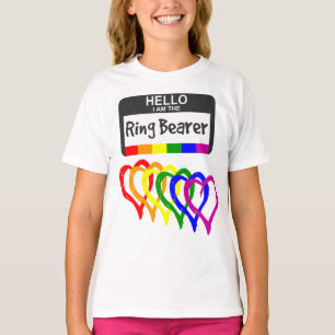 Camiseta Bandera arcoiris Corazones Anillo Nombre del porta