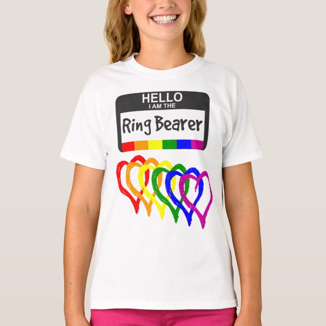 Camiseta Bandera arcoiris Corazones Anillo Nombre del porta (Anverso)